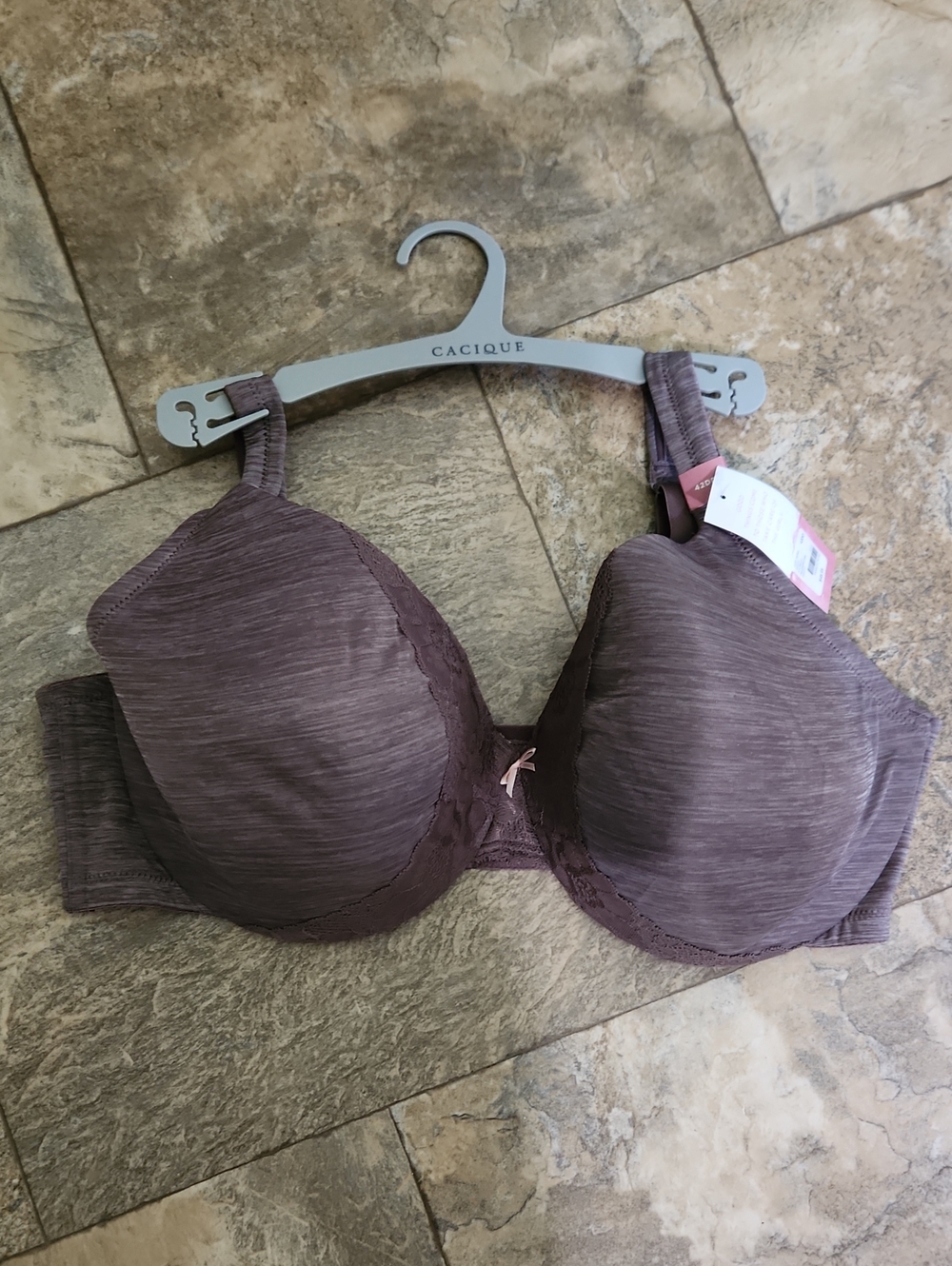 Cacique Plum Heathered Lace-Trim Bra